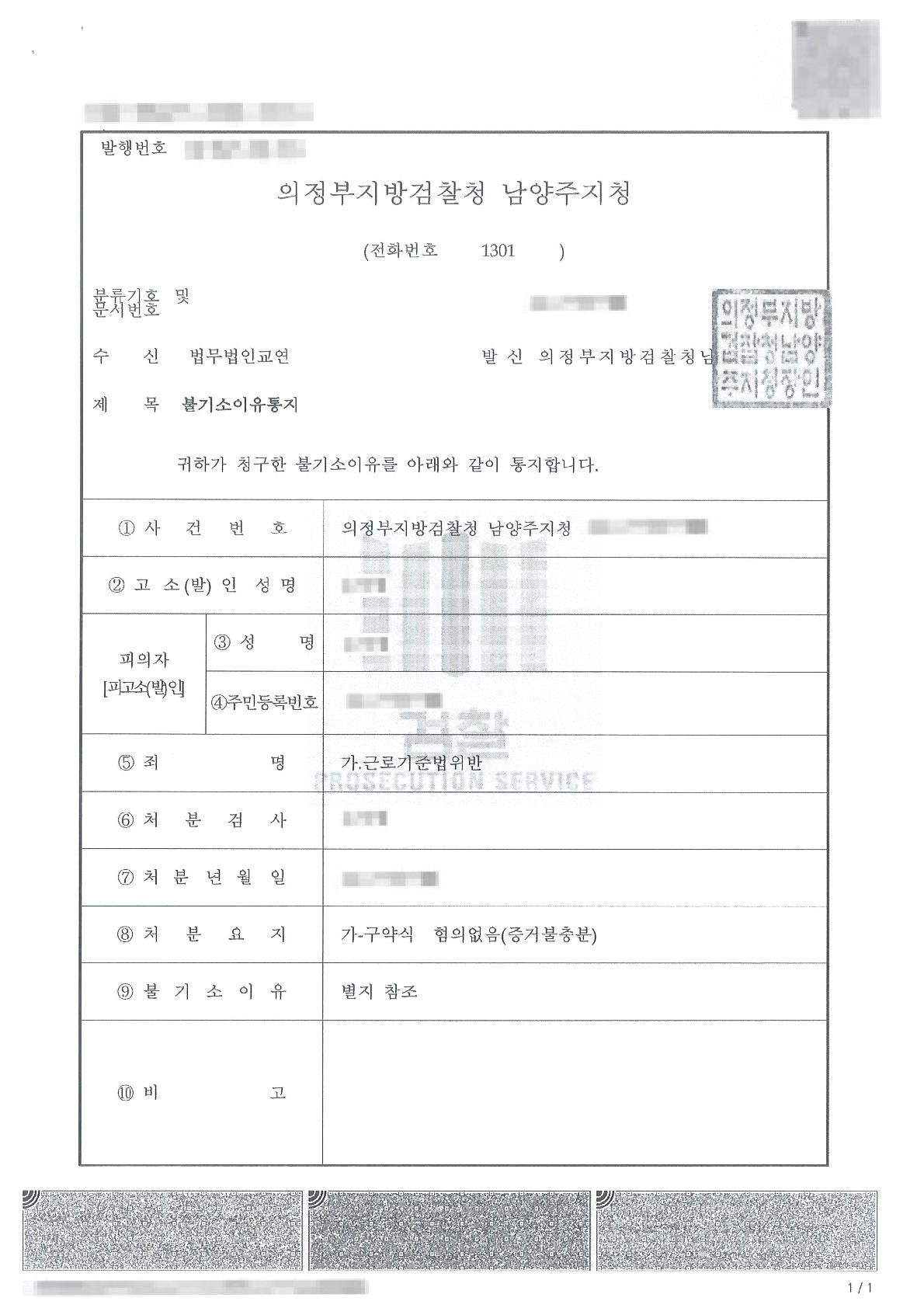 근로계약서 미작성 고발에 대하여 혐의없음 처분을 이끌어 낸 사례